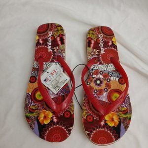 New Desigual Red Floral Flip Flops 8